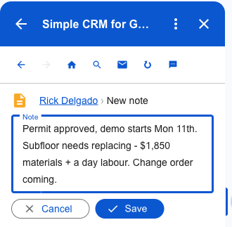 Writing a note against the client record