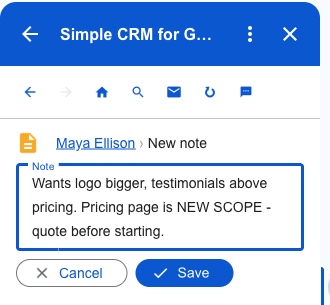Writing a note against the client record