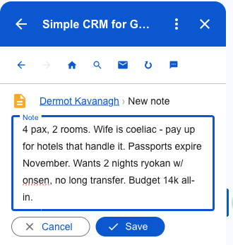 Writing a note against the client record