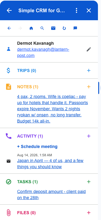 The completed record: note, logged email and task